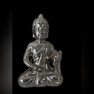 Silver Ceramic Buddha Figurine - Modern Home Art Accent